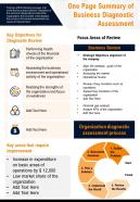 One page summary of business diagnostic assessment presentation report infographic ppt pdf document
