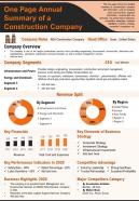 One page summary of construction company presentation report infographic ppt pdf document
