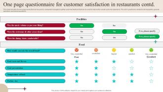 One Page Summary Of Customer Satisfaction In Restaurants Survey SS Content Ready Template
