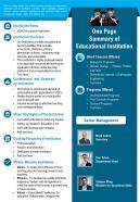One page summary of educational institution presentation report infographic ppt pdf document