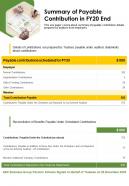 One page summary of payable contribution in fy20 end presentation report infographic ppt pdf document