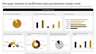 One Page Summary Of Small Business Plan Questionnaire Sample Survey SS Appealing Interactive