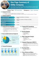 One page summary of utility company presentation report infographic ppt pdf document