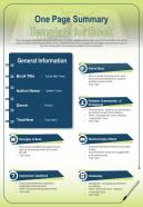 One page summary template for book presentation report infographic ppt pdf document