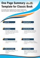 One Page Summary Template For Classic Book Presentation Report Infographic PPT PDF Document