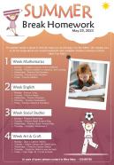 One Page Summer Break Homework Newsletter Presentation Report Infographic Ppt Pdf Document