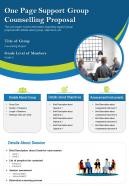 One page support group counselling proposal presentation report infographic ppt pdf document