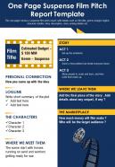 One page suspense film pitch report template presentation report infographic ppt pdf document