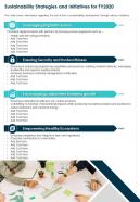 One Page Sustainability Strategies And Initiatives For Fy2020 Report Infographic PPT PDF Document