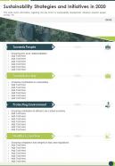One Page Sustainability Strategies And Initiatives In 2020 Infographic PPT PDF Document