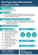 One page talent recruitment company profile presentation report infographic ppt pdf document