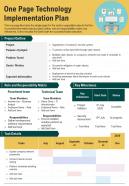 One Page Technology Implementation Plan Presentation Report Infographic PPT PDF Document