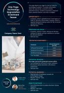 One page technology upgradation investment teaser presentation report infographic ppt pdf document