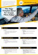 One page template brief for airport pilots policy presentation report infographic ppt pdf document