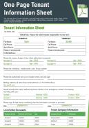 One page tenant information sheet presentation report infographic ppt pdf document