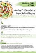 One page text wrap article layout for food blogging presentation report infographic ppt pdf document