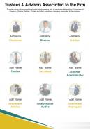One page trustees and advisors associated to the firm infographic ppt pdf document