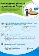 One Page Unit Purchase Agreement For Property Presentation Report Infographic PPT PDF Document