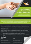 One Page Unit Purchase And Payment Agreement Presentation Report Infographic PPT PDF Document