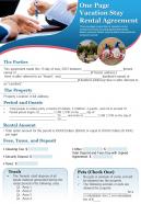 One page vacation stay rental agreement presentation report infographic ppt pdf document
