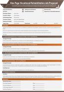 One page vocational rehabilitation job proposal presentation report infographic ppt pdf document