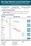 One page website launch gantt chart presentation report infographic ppt pdf document