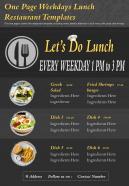 One page weekdays lunch restaurant templates presentation report infographic ppt pdf document