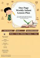 One page weekly infant lesson plan presentation report infographic ppt pdf document