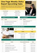 One Page Weekly Status Report Upcoming Tasks Presentation Report Infographic PPT PDF Document