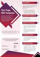 One page will template presentation report infographic ppt pdf document