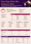 One Page Wine Bar Business Plan Presentation Report Infographic PPT PDF Document