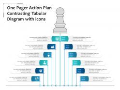One pager action plan contrasting tabular diagram with icons infographic template