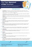 One Pager Agreement Of Sale Document Presentation Report Infographic PPT PDF