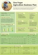 One Pager Agriculture Business Plan Presentation Report Infographic PPT PDF Document