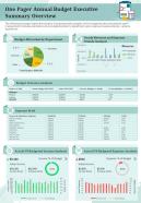 One Pager Annual Budget Executive Summary Overview Presentation Report Infographic Ppt Pdf Document