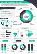 One pager annual sales fact sheet presentation report infographic ppt pdf document