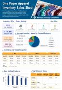 One pager apparel inventory sales sheet presentation report infographic ppt pdf document