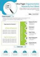 One pager argumentative research fact sheet presentation report infographic ppt pdf document