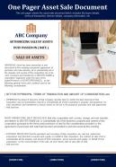 One pager asset sale document presentation report infographic ppt pdf document