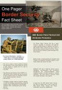 One pager border security fact sheet presentation report infographic ppt pdf document