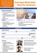 One pager brand sales sheet for customers presentation report infographic ppt pdf document