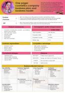 One Pager Business Plan And Business Model Presentation Report Infographic Ppt Pdf Document