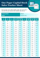One pager capital stock sales tracker sheet presentation report infographic ppt pdf document