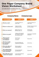 One pager company brand vision worksheet presentation report infographic ppt pdf document