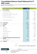 One pager consolidated balance sheet for fy20 template 399 report infographic ppt pdf document