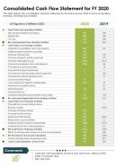 One Pager Consolidated Cash Flow Statement Of A Firm For FY20 Template 402 PPT PDF Document