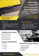 One pager corporate overview data sheet example presentation report infographic ppt pdf document