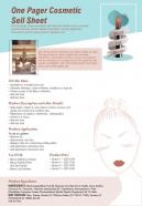 One Pager Cosmetic Sell Sheet Presentation Report Infographic Ppt Pdf Document
