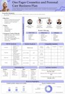 One Pager Cosmetics And Personal Care Business Plan Presentation Report Infographic PPT PDF Document