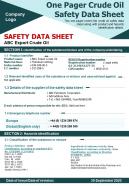 One pager crude oil safety data sheet presentation report infographic ppt pdf document